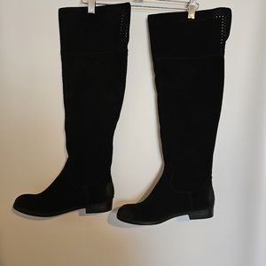 Genuine 1976 Leela Tall Black Flat Leather Suede Boots Size 6.5